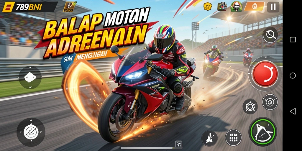 Screenshot gameplay 789BNI menampilkan balapan motor yang mendebarkan.