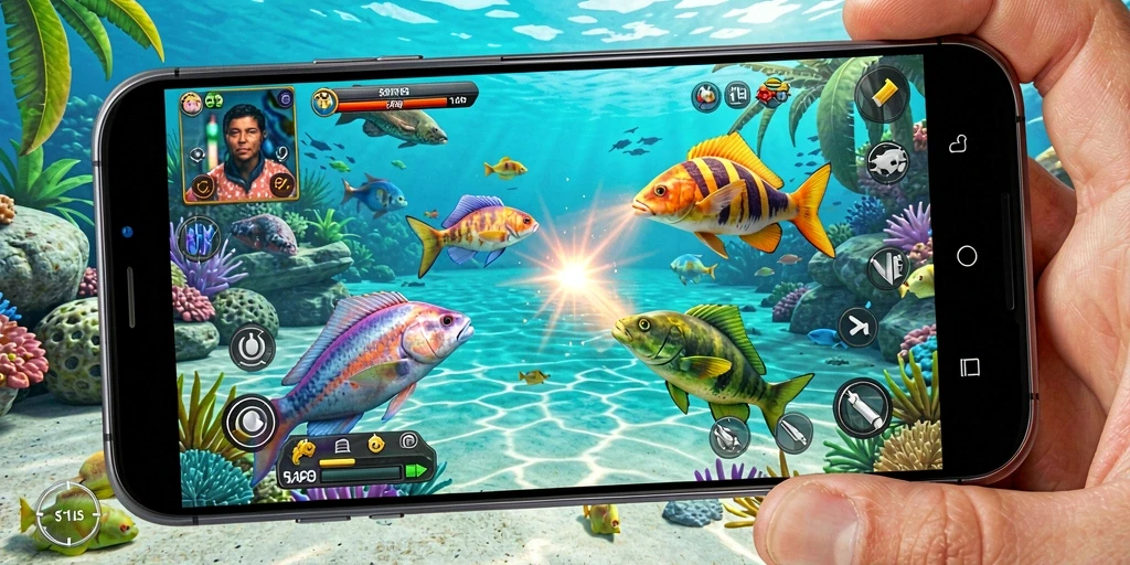 Tampilan gameplay CERI123 dengan aksi tembak ikan yang seru.