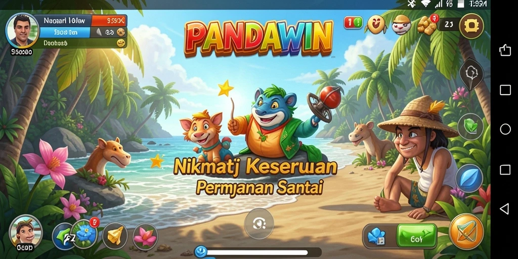 Tampilan gameplay PANDAWIN yang penuh warna dan menarik.