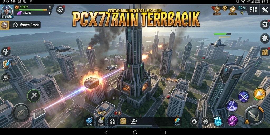 Tampilan gameplay PCX777 yang menegangkan di arena menara.
