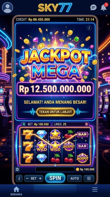Tampilan utama aplikasi sky77 dengan berbagai kategori.